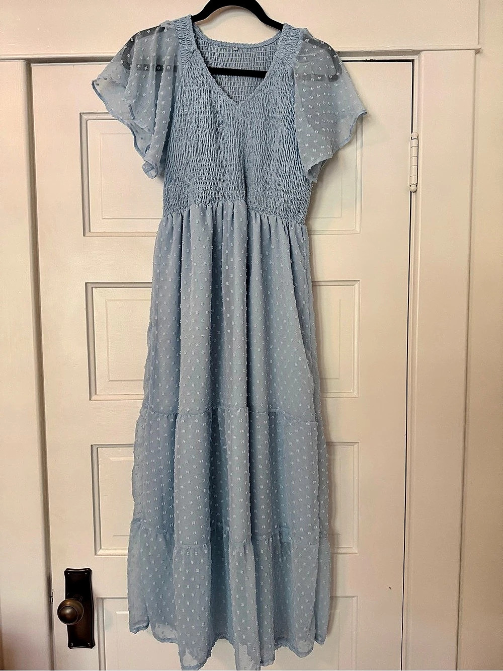 Maternity Blue Swiss Dot Maxi Dress Like New